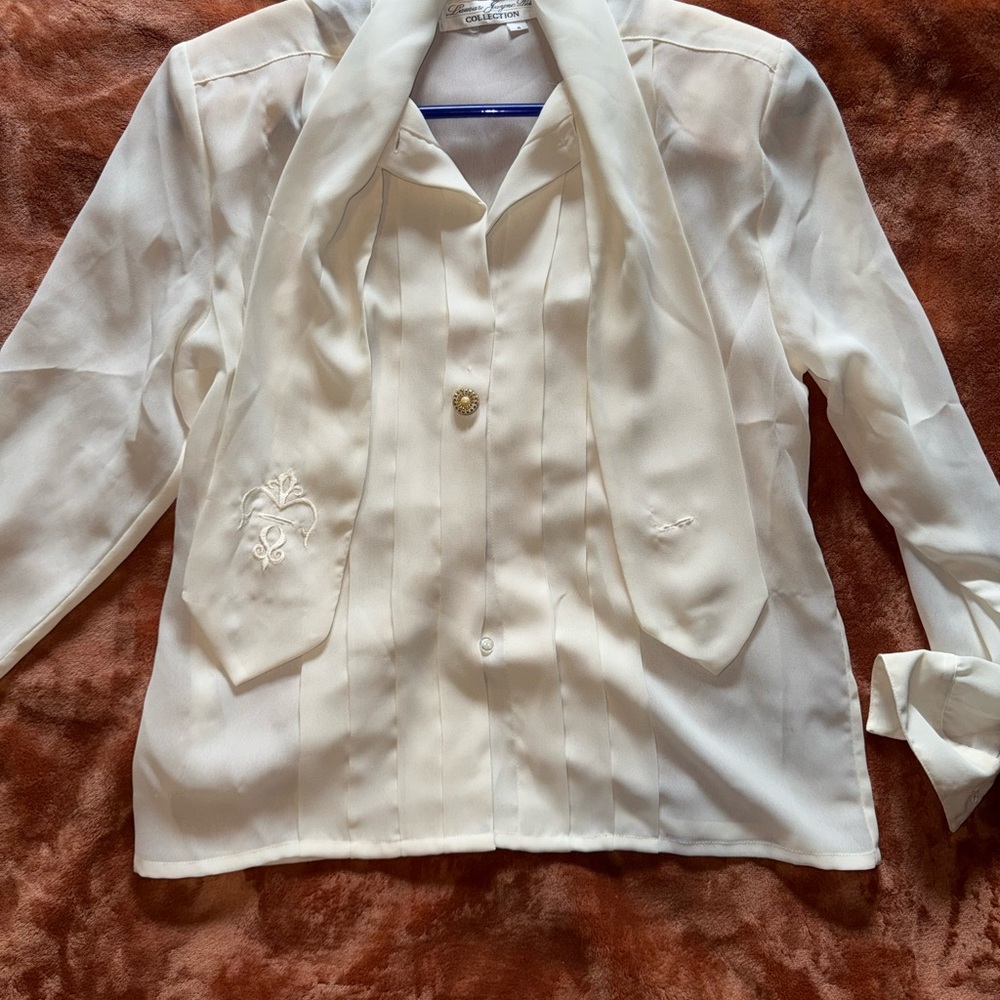 Elegant Sheer Vintage White Blouse with Embroidered Details
